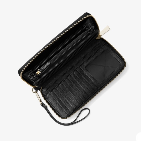 $298 NEW! MICHAEL KORS JET SET CONTINENTAL WALLET/WRISTLET BLACK MK MONOGRAM NEW - Picture 4 of 6